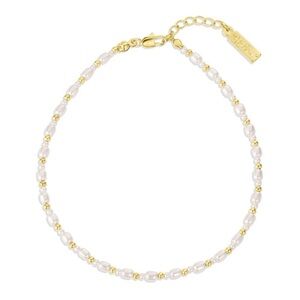 Set & Stones Shelly Anklet White Glass Shell Pearls 14K Gold Plated Brass Chain